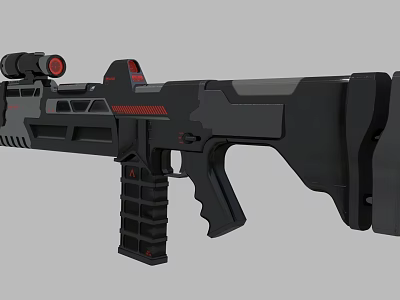 Modern Tactical Rifle with Scope Red Accents and Black Design for Military Use 3d model