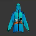 Blue Hoodie With Black Cat Graphic BAD BOY Text And Striped Sleeves