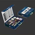Decorative Ornament Set with Two Blue Boxes Open Case and Compartments Inside Ornaments 3d model