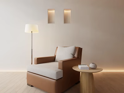 Modern Single Sofa With Light Colored Wall Wooden Floor Floor Lamp And Small Round Table 3d model