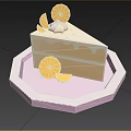 Delicious Lemon Cake Slice With Whipped Cream And Lemon Slices On Pink Plate