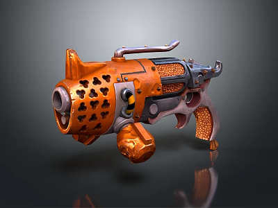 Futuristic Orange And Gray Pistol With Hollowed Out Design And Metallic Texture 3d model