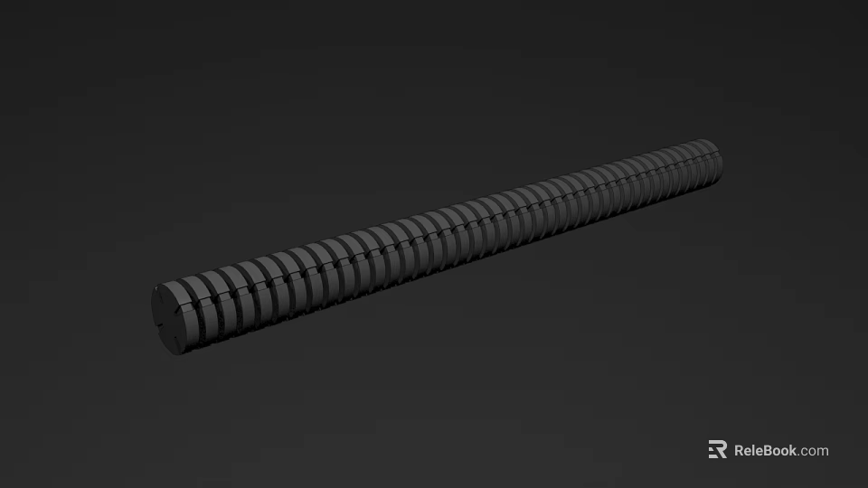 Long Black Spiral Carved Cylindrical Sculpture With Intricate Grooves On Dark Background 3d model 
