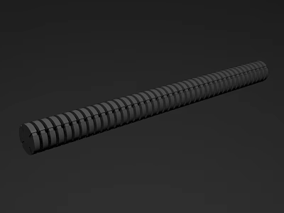 Long Black Spiral Carved Cylindrical Sculpture With Intricate Grooves On Dark Background 3d model