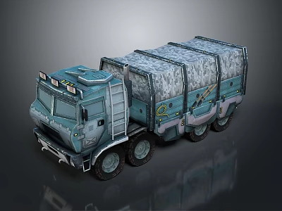 Blue Gray Military Transport Truck With Covered Cargo Bed And Multi Wheels 3d model