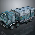 Blue Gray Military Transport Truck With Covered Cargo Bed And Multi Wheels