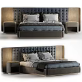 Elegant Modern Double Bed With Tufted Headboard Plush Bedding And Nightstands 3d model