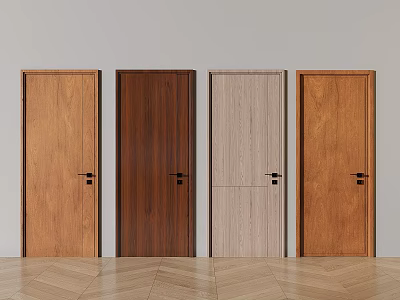 Single door swing door modern interior door solid wood door 3d model
