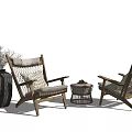Natural Rustic Wooden Table And Chair Set With Woven Details And Dried Flower Vase