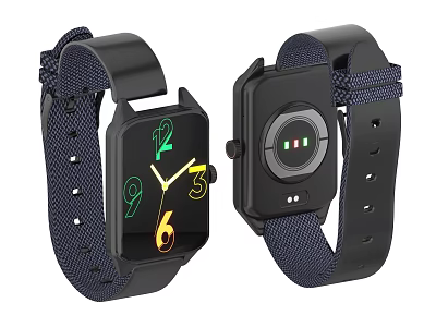 Two Square Dial Watches With Black Woven Straps And Yellow Hands Numeric 3d model