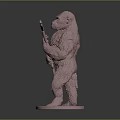 Detailed Pink Ape Figurine 3D Model Holding Rifle On Round Base