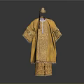 Traditional Golden Robe and Hat with Ornate Patterns and Tassel Accents