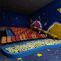 Space Themed Cinema With Colorful Seats Slide And Ball Pit For Kids