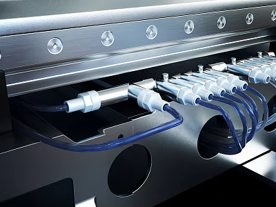 Industrial Equipment With Metallic Surface Multiple Control Knobs Blue Hoses And Connection Ports 3d model