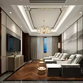 Modern Chinese Elegant SPA Sauna Lounge Area With Sofa Chandelier Wooden Floor And TV