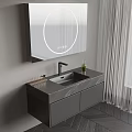Modern Bathroom Cabinet with Illuminated Circular Mirror Under Mount Sink and Faucet