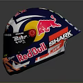 Racing Helmet As Protective Weapon With Red Bull Shark Logos And Orange Skull Design