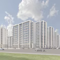 Modern Residential Buildings With Glass Curtain Walls Blue Sky White Clouds Lawn Cars And Pedestrians