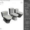 Three Modern White Toilets Display Sleek Design Against Dark Wall And Floor