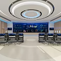 Modern Monitoring Room Interior With Digital Screens Control Desks And Chairs