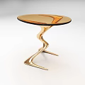 Modern Side Table With Golden Curved Legs And Black Glossy Smooth Tabletop