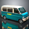 Teal and Gold City Bus Displaying Yellow Delivery Service Text on Side Panels