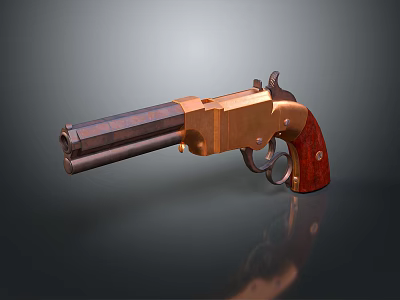Vintage Revolver with Brass Components Wooden Grip and Metal Barrel 3d model