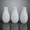 Green Plants In White Oraimo Vases With Textured Patterns On Dark Surface 3d model