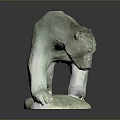 Metallic Bear Sculpture with Bowing Head and Reflective Base on Dark Background 3d model
