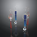 Stylish Daily Life Accessories Blue Circular Earrings With Red Tassels And White Ornaments