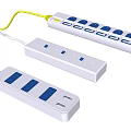 White Power Strip Switch Panels With Blue Switches And Multiple Sockets 3d model