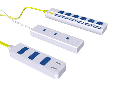 White Power Strip Switch Panels With Blue Switches And Multiple Sockets 3d model