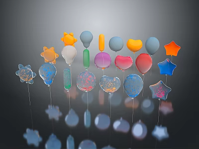 Colorful Hanging Decorations With Star Balloon And Heart Shapes For Kids Room 3d model
