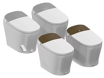 Four Modern Toilets With Grey And Brown Lids For Contemporary Bathroom Design 3d model