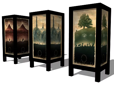 Artistic Scenic Floor Lamps With Black Frame And Landscape Print Design 3d model
