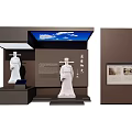 Dark Exhibition Background Wall With White Statues Text Descriptions And Displayed 3d model