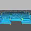 Blue Stage Structure With Fenced Railings Staircases And Grid Floor Design