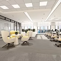 Modern Public Office Space With Open Layout Desks Computers Large Windows And Natural Light 3d model