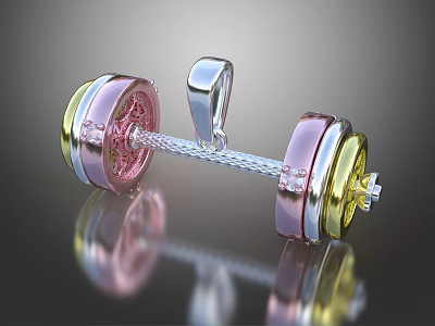 Stunning Dumbbell Shaped Jewelry Pendant With Pink Gold Silver Accents And Sparkling Diamond Details 3d model