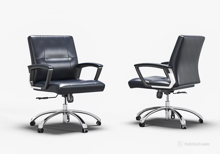 Black Leather Office Chair With Armrests Swivel Base And Modern Design 3d model 