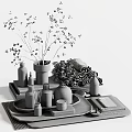 Elegant Washing Essentials Arrangement with Rolled Towels Glass Vase and Wooden Trays