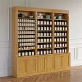Wooden Display Shelf with Multi Tiered Storage for Jars and Bottles in Interior Setting