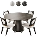 Modern Dark Wood Round Dining Table Set With Four White Upholstered Chairs