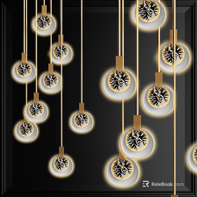 Modern Luxury Round Chandeliers With Gold Metal Brackets And Transparent Patterned Shades 3d model 