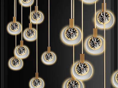 Modern Luxury Round Chandeliers With Gold Metal Brackets And Transparent Patterned Shades 3d model