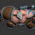 3D Model Muscular Fantasy Warrior with White Beard Blue Armor Holding Weapon