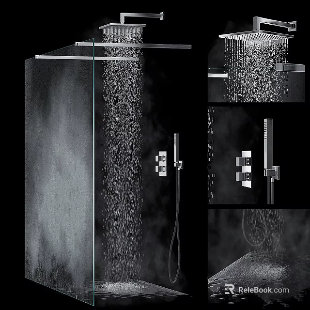 Modern Rainfall Shower Head System With Handheld Sprayer And High Pressure Water Flow 3d model 