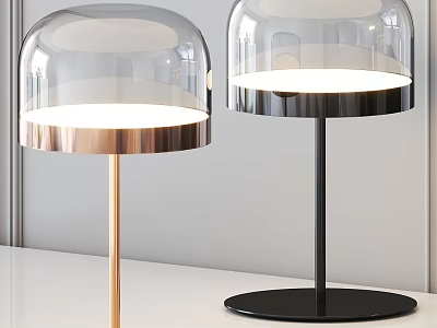 Modern White Glossy Dining Table Decorated With Two Minimalist Luxury Glass Dome Table Lamps 3d model