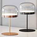 Modern White Glossy Dining Table Decorated With Two Minimalist Luxury Glass Dome Table Lamps
