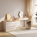 Elegant Modern White Dressing Table With Gold Accents Geometric Mirror Chair And Sunlight